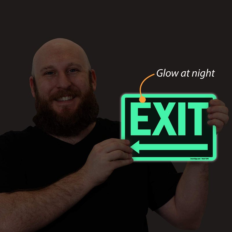 SmartSign "Exit" Sign with Left Arrow | 7" x 10" Glow-in-the-Dark Aluminum, Made in USA - Image 3